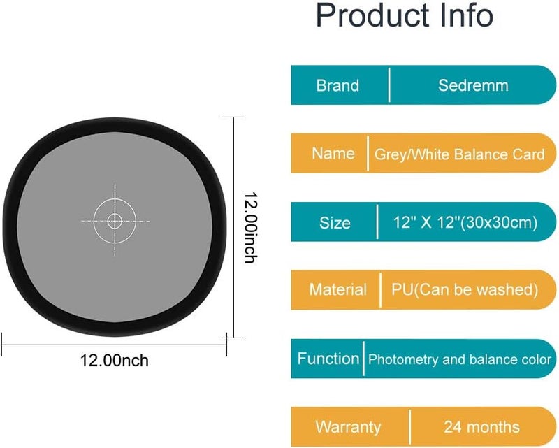 Sedremm Gray/White Balance Card,12x12 Inch (30x30cm) Portable Focus Board Two Sides Double Face 18% Grey/White Balance Reference Card with Carry Pouch for Canon Nikon Sony - Image 2