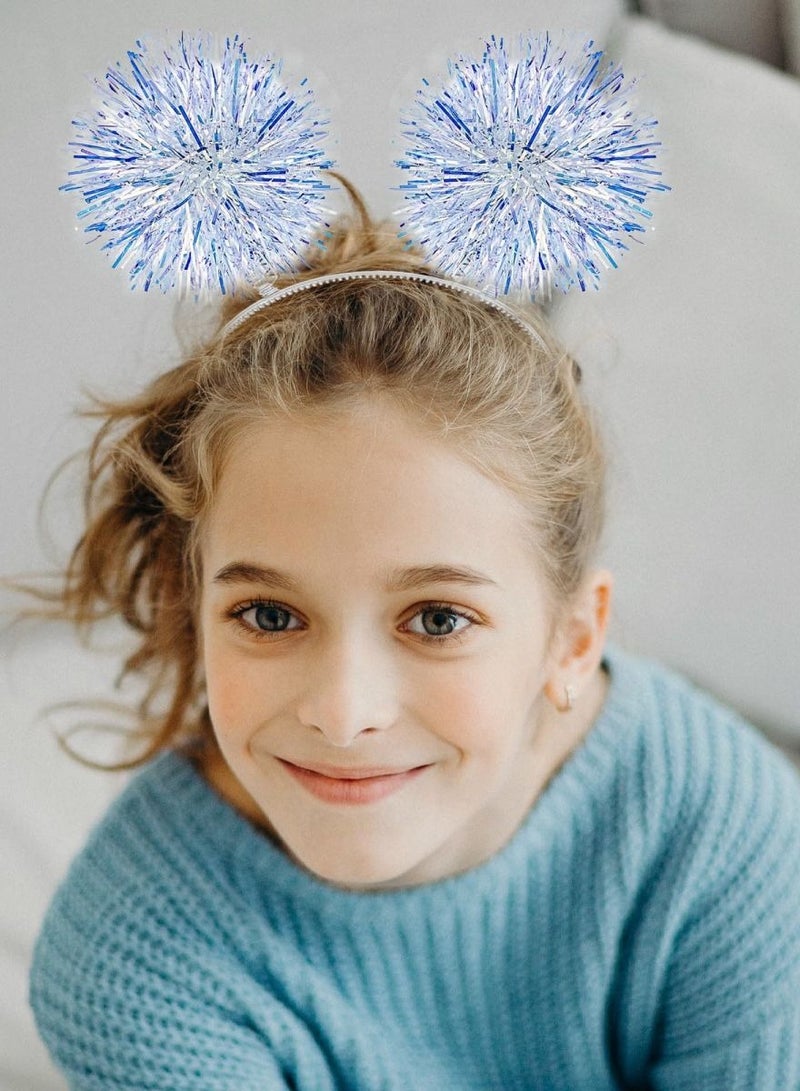 KASTWAVE 3 Pcs Foil Strips Headbands Tinsel Fluffy Ball Hair Loop Cosplay Fashion Hair Accessories for Women Girls Birthday Masquerade Ball Cosplay Party - Image 4