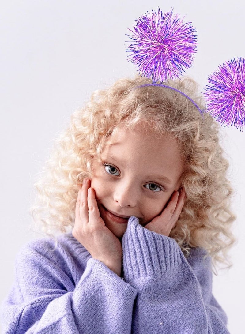 KASTWAVE 3 Pcs Foil Strips Headbands Tinsel Fluffy Ball Hair Loop Cosplay Fashion Hair Accessories for Women Girls Birthday Masquerade Ball Cosplay Party - Image 3