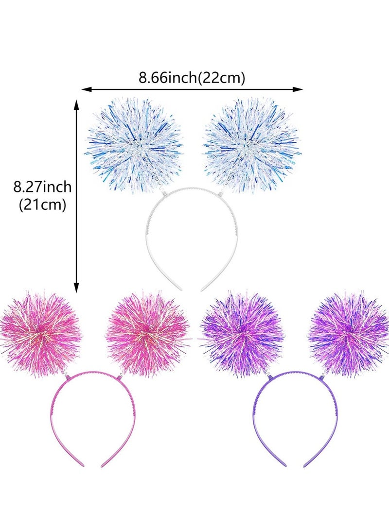 KASTWAVE 3 Pcs Foil Strips Headbands Tinsel Fluffy Ball Hair Loop Cosplay Fashion Hair Accessories for Women Girls Birthday Masquerade Ball Cosplay Party - Image 2