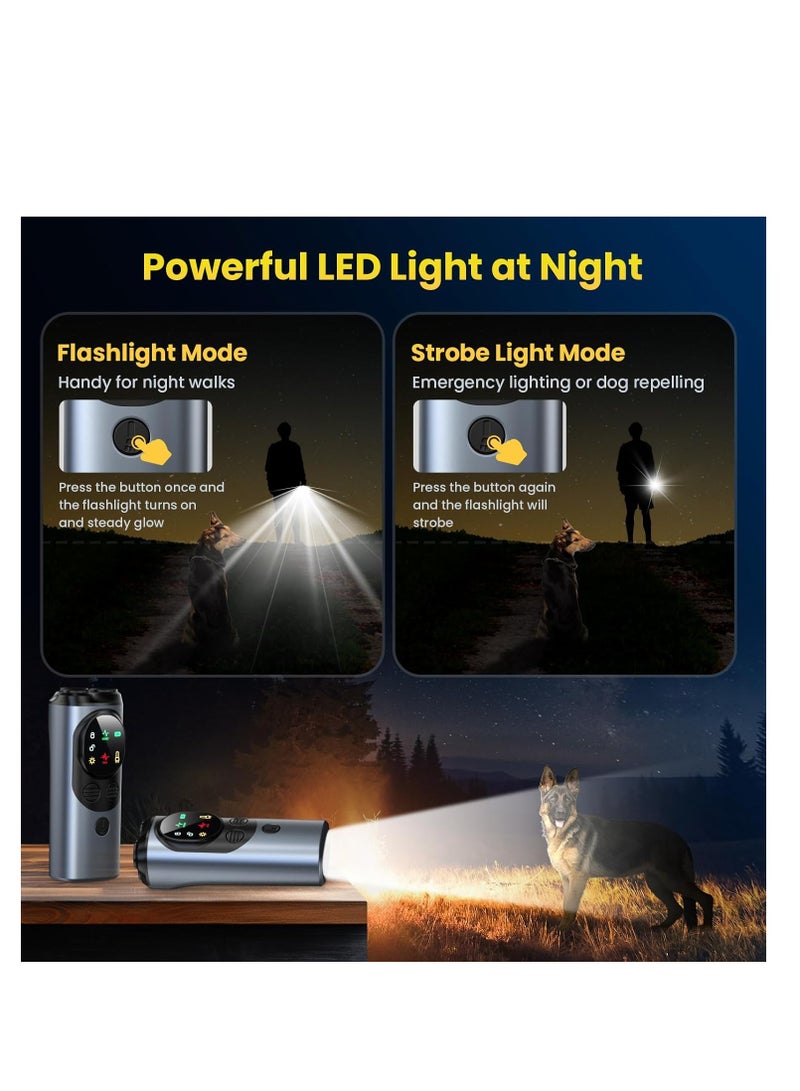 بلو فاير جهاز ردع نباح الكلاب بالموجات فوق الصوتية مع 3 مرسلات و ضوء LED – جهاز محمول قابل لإعادة الشحن للتحكم في نباح الكلاب بمدى 30 قدم، آمن وإنساني، جهاز تدريب الكلاب داخلي وخارجي مع كشاف إضاءة و أوضاع مزدوجة لإيقاف النباح وحماية المشي والجري وركوب الدراجات - Image 4