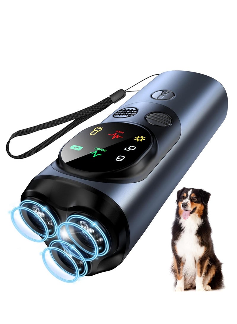 بلو فاير جهاز ردع نباح الكلاب بالموجات فوق الصوتية مع 3 مرسلات و ضوء LED – جهاز محمول قابل لإعادة الشحن للتحكم في نباح الكلاب بمدى 30 قدم، آمن وإنساني، جهاز تدريب الكلاب داخلي وخارجي مع كشاف إضاءة و أوضاع مزدوجة لإيقاف النباح وحماية المشي والجري وركوب الدراجات - Image 1