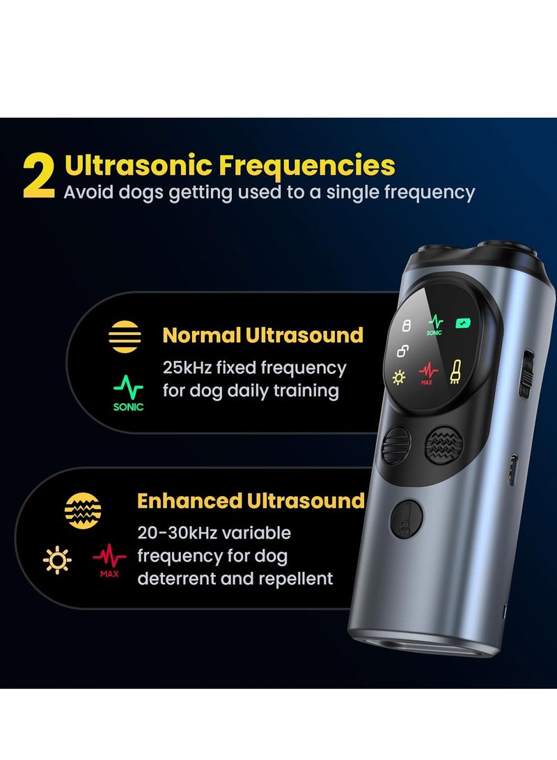 بلو فاير جهاز ردع نباح الكلاب بالموجات فوق الصوتية مع 3 مرسلات و ضوء LED – جهاز محمول قابل لإعادة الشحن للتحكم في نباح الكلاب بمدى 30 قدم، آمن وإنساني، جهاز تدريب الكلاب داخلي وخارجي مع كشاف إضاءة و أوضاع مزدوجة لإيقاف النباح وحماية المشي والجري وركوب الدراجات - Image 3