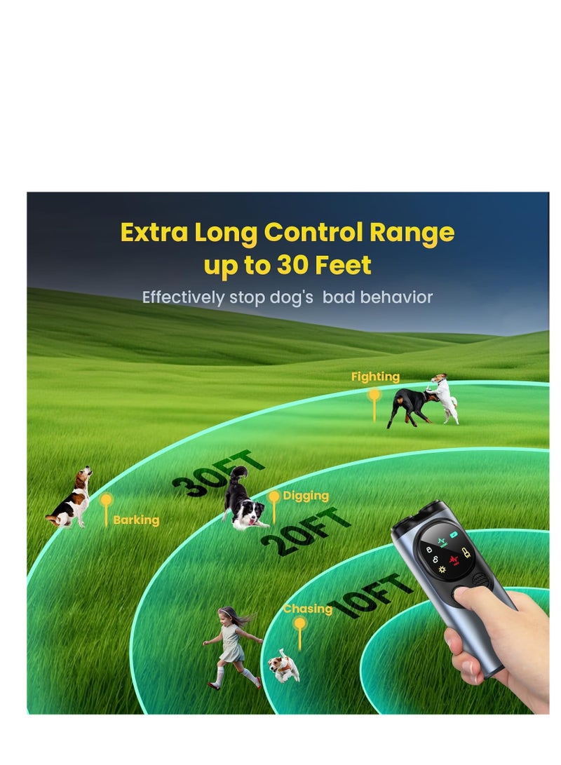 بلو فاير جهاز ردع نباح الكلاب بالموجات فوق الصوتية مع 3 مرسلات و ضوء LED – جهاز محمول قابل لإعادة الشحن للتحكم في نباح الكلاب بمدى 30 قدم، آمن وإنساني، جهاز تدريب الكلاب داخلي وخارجي مع كشاف إضاءة و أوضاع مزدوجة لإيقاف النباح وحماية المشي والجري وركوب الدراجات - Image 5