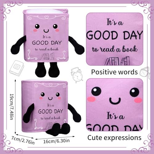 Vertintong Book Plushies Book Lover Gifts Cute Stuffed Plush for Women Bookish Bookworm Reader Teacher Librarian Gifts for Library Office Bedroom BookshelfPurpleGood Day - Image 5