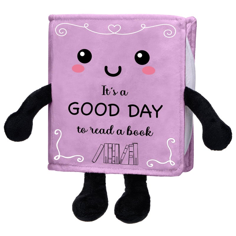 Vertintong Book Plushies Book Lover Gifts Cute Stuffed Plush for Women Bookish Bookworm Reader Teacher Librarian Gifts for Library Office Bedroom BookshelfPurpleGood Day - Image 3