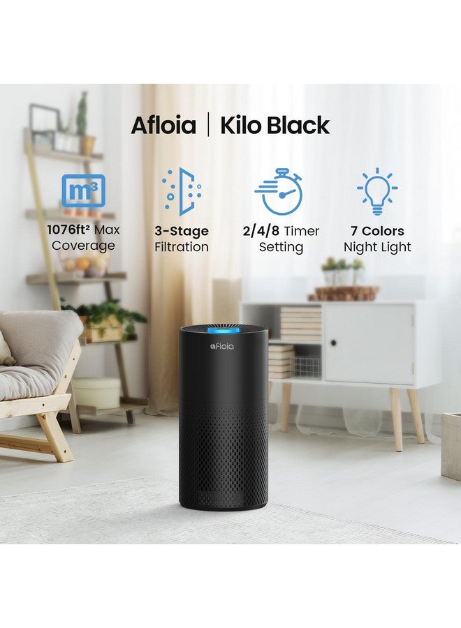 Afloia Afloia Air Purifiers for Home Large Room Up to 1076 Ft², 3-Stage Filter Air Purifiers for Bedroom 22 dB, Air Purifiers for Pets Dust Dander Mold Pollen Odor Smoke, Kilo Black, 7 Colors Light  - Image 2