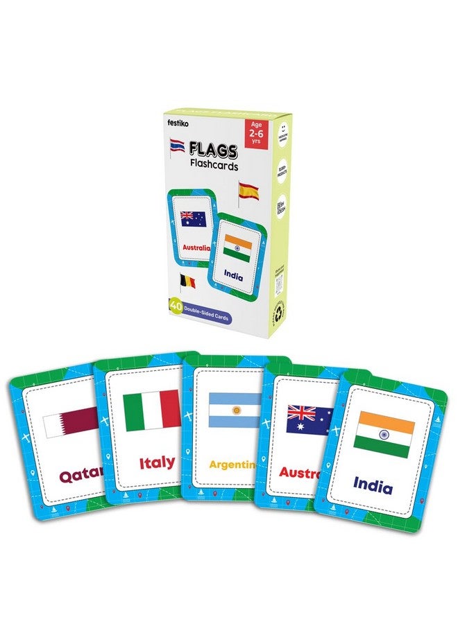 FESTIKO Festiko® 1 Set of 40 Pcs Flags Flash Cards, Countries Flag Flash Cards for Kids, Easy & Fun Way of Learning, Flashcards for Toddlers and Kids - Image 1