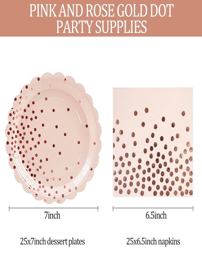 HFBOBP 50pcs Pink and Rose Gold Plates and Napkins Party Supplies, 7 Inch Scalloped Pink Paper Dessert Plates Set Disposable Tableware for Birthday Wedding Engagement Bridal Shower Baby Shower Decorations - Image 3