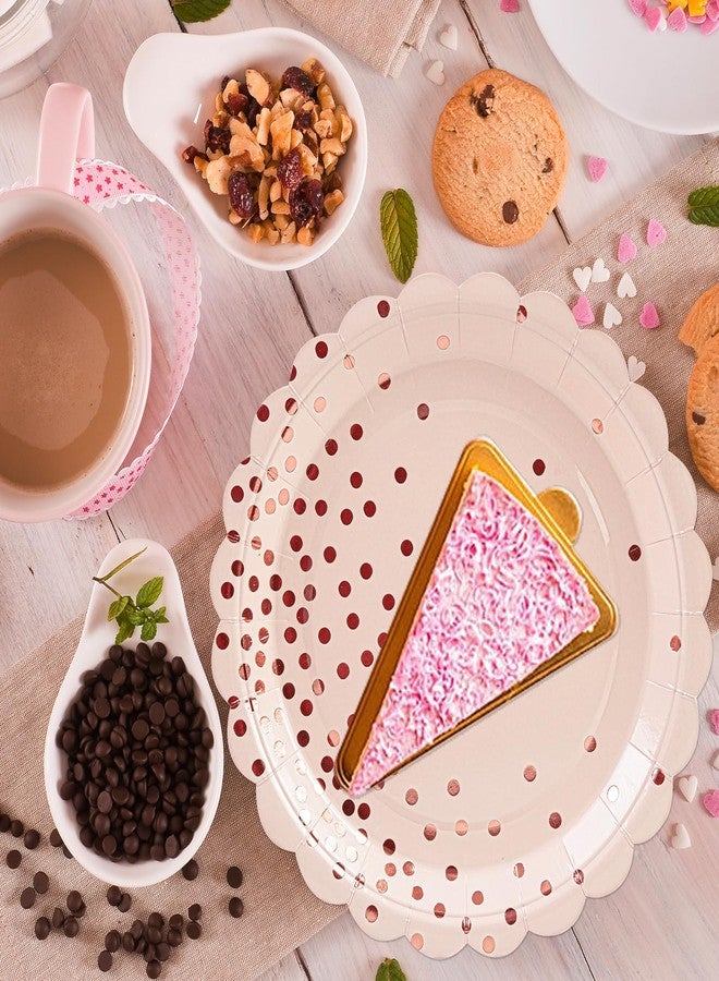 HFBOBP 50pcs Pink and Rose Gold Plates and Napkins Party Supplies, 7 Inch Scalloped Pink Paper Dessert Plates Set Disposable Tableware for Birthday Wedding Engagement Bridal Shower Baby Shower Decorations - Image 2