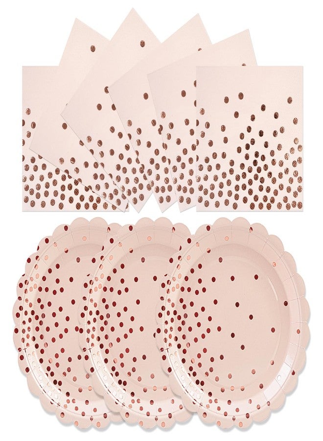 HFBOBP 50pcs Pink and Rose Gold Plates and Napkins Party Supplies, 7 Inch Scalloped Pink Paper Dessert Plates Set Disposable Tableware for Birthday Wedding Engagement Bridal Shower Baby Shower Decorations - Image 1