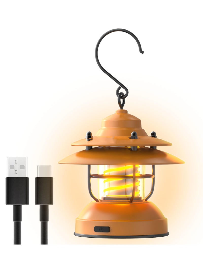 SOLARAE Mini LED Camping Lantern,Rechargeable Retro Warm Camp Light,Battery Powered Metal Vintage Hanging Lamp ,Portable Waterpoor Outdoor Tent Bulb, Emergency Lighting for Power Failure,Outages - Image 1