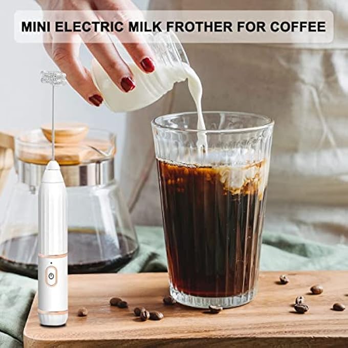KMYC Milk Frother For Coffee Handheld Electric Rechargeable Double Whisks 2 In 1 Hand Drink Mixer Milk Foamer For Cappuccino Latte Hot ChocolateSmall Egg Wisking ToolWhite - Image 4