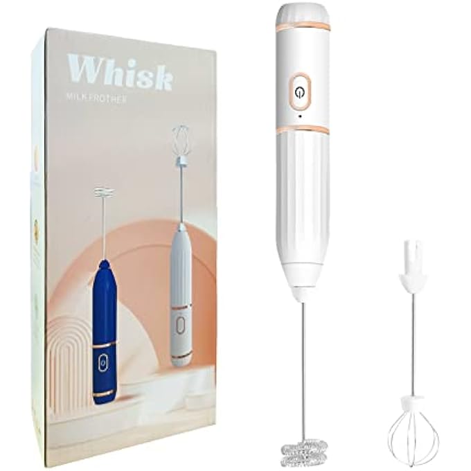 KMYC Milk Frother For Coffee Handheld Electric Rechargeable Double Whisks 2 In 1 Hand Drink Mixer Milk Foamer For Cappuccino Latte Hot ChocolateSmall Egg Wisking ToolWhite - Image 1