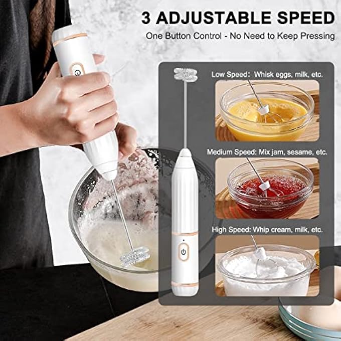 KMYC Milk Frother For Coffee Handheld Electric Rechargeable Double Whisks 2 In 1 Hand Drink Mixer Milk Foamer For Cappuccino Latte Hot ChocolateSmall Egg Wisking ToolWhite - Image 5