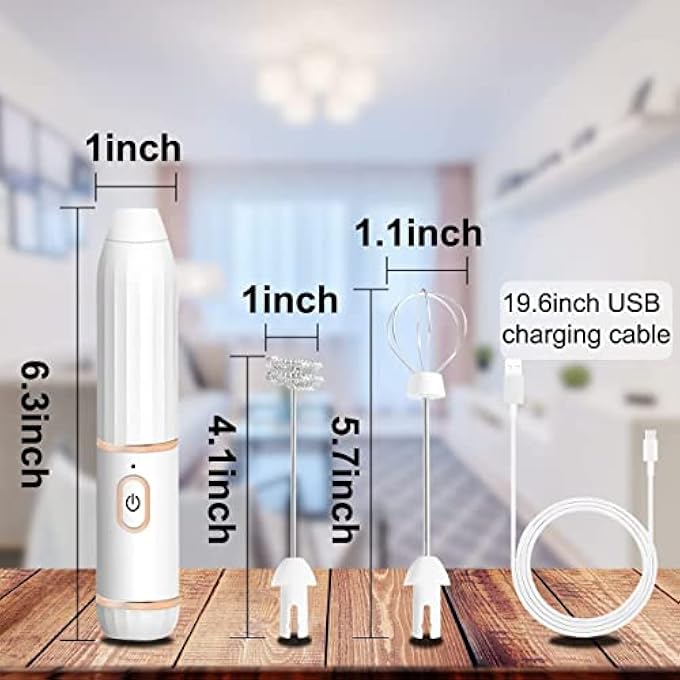 KMYC Milk Frother For Coffee Handheld Electric Rechargeable Double Whisks 2 In 1 Hand Drink Mixer Milk Foamer For Cappuccino Latte Hot ChocolateSmall Egg Wisking ToolWhite - Image 3