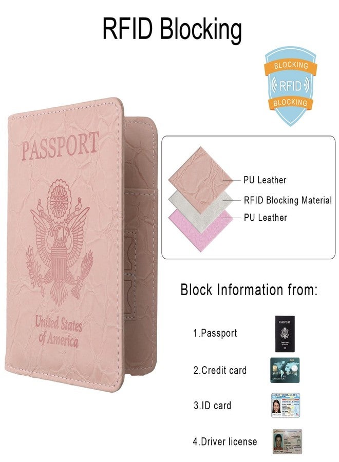 وول نيو حافظة جواز سفر WALNEW للسفر، محفظة جواز سفر مزودة بتقنية RFID للرجال والنساء، حافظة جواز سفر ودفتر بطاقات من الجلد الصناعي مع قلم، لون وردي مطور، مطور - Image 4