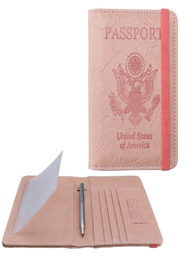 وول نيو حافظة جواز سفر WALNEW للسفر، محفظة جواز سفر مزودة بتقنية RFID للرجال والنساء، حافظة جواز سفر ودفتر بطاقات من الجلد الصناعي مع قلم، لون وردي مطور، مطور - Image 1