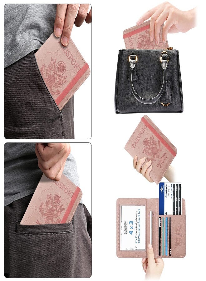 وول نيو حافظة جواز سفر WALNEW للسفر، محفظة جواز سفر مزودة بتقنية RFID للرجال والنساء، حافظة جواز سفر ودفتر بطاقات من الجلد الصناعي مع قلم، لون وردي مطور، مطور - Image 5