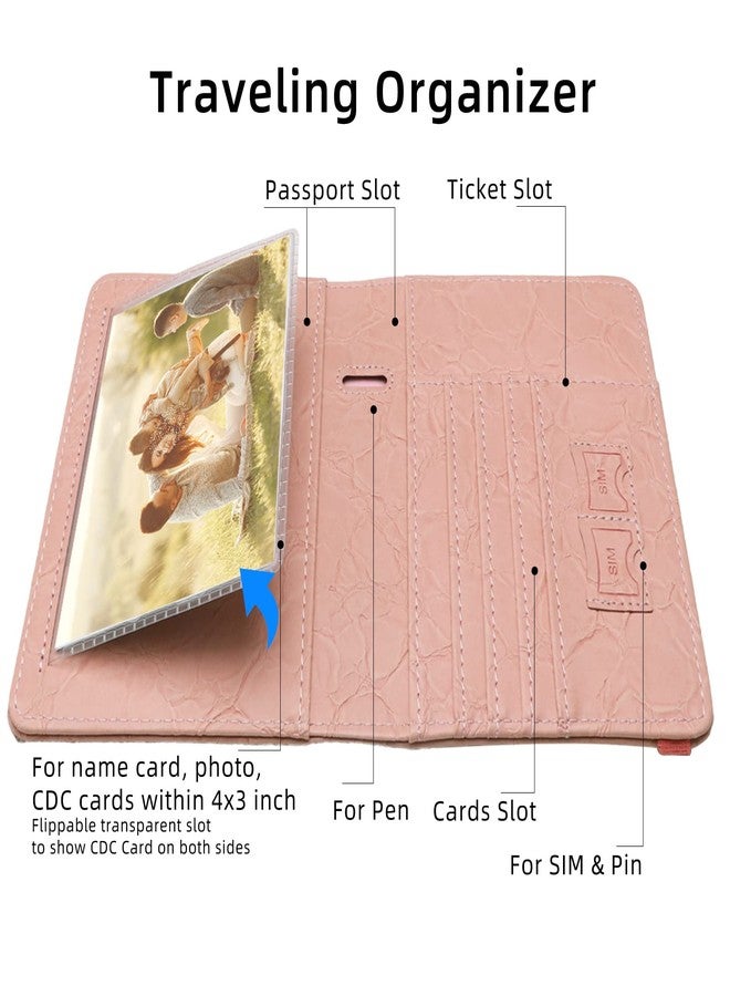 وول نيو حافظة جواز سفر WALNEW للسفر، محفظة جواز سفر مزودة بتقنية RFID للرجال والنساء، حافظة جواز سفر ودفتر بطاقات من الجلد الصناعي مع قلم، لون وردي مطور، مطور - Image 3