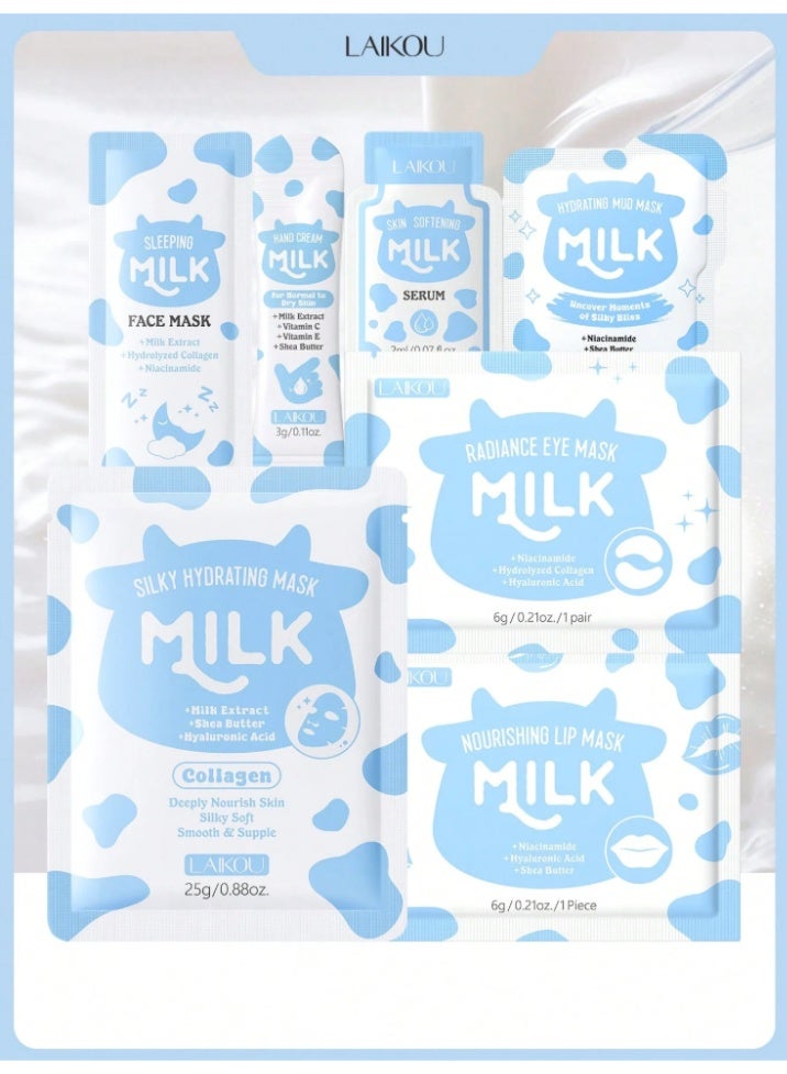 لايكو مجموعة العناية بالبشرة 7 قطع بتركيبة الحليب المغذية - قناع نوم ويد وكريم ترطيب وإسنس ومضاد للتجاعيد - Image 1