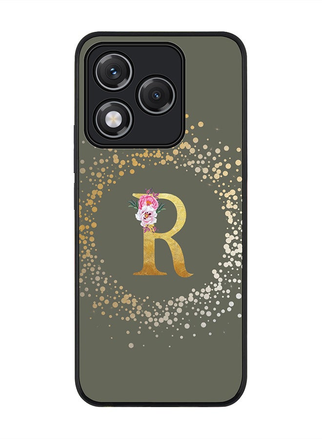 For Honor 400 Lite Case,Slim fit Camera Protection, Shockproof Thin Phone cover  - Custom Monogram Floral - R  (Olive Green )