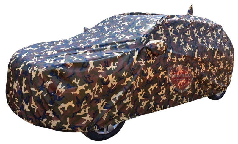 PROTEGO 4x4 Heavy Duty Fabric All Weather Car Cover for Hyundai Elantra 2012-2016 | Dog Proof, 100% Waterproof, Custom Fit, Elastic Grip, 4+ Years Life, Durable, Mirror Pocket | (Army Military) - Image 2