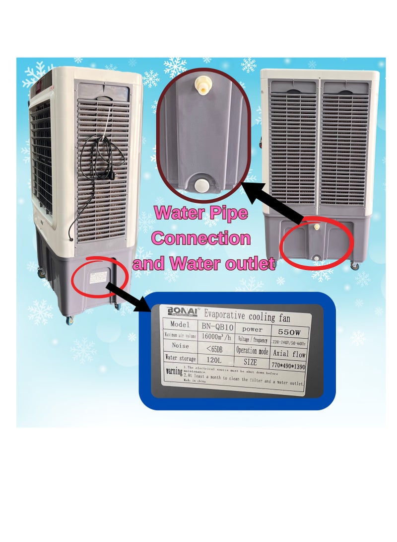 BONAI Bonai Portable  Air Cooler   Evaporative 120L Water Storage  550W Motor 16,000 m³/h High Air Volume 50-1000 Applicable Area  for Large area Cooling  Indoor or Outdoor Environments (BN-QB-10 )  - Image 4