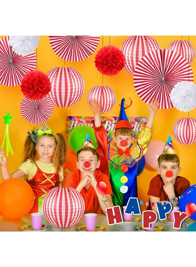 Hortsun 16 Pcs Carnival Circus Party Decorations Red and White Stripes Paper Lanterns Paper Fans Paper Flowers for Carnival Circus Birthday Baby Shower Christmas Halloween Decoration 8/12/16 Inch - Image 2