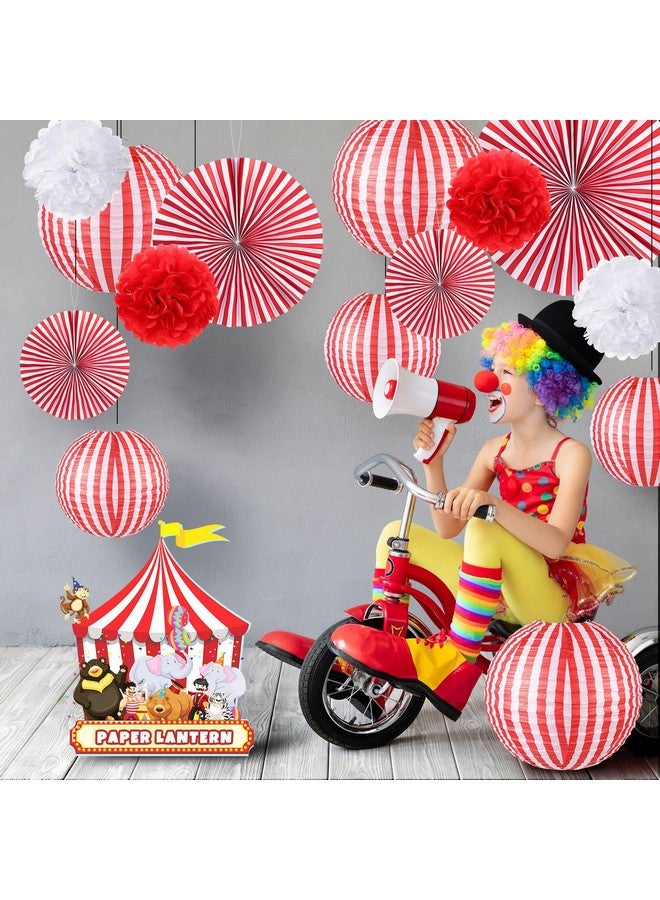 Hortsun 16 Pcs Carnival Circus Party Decorations Red and White Stripes Paper Lanterns Paper Fans Paper Flowers for Carnival Circus Birthday Baby Shower Christmas Halloween Decoration 8/12/16 Inch - Image 5