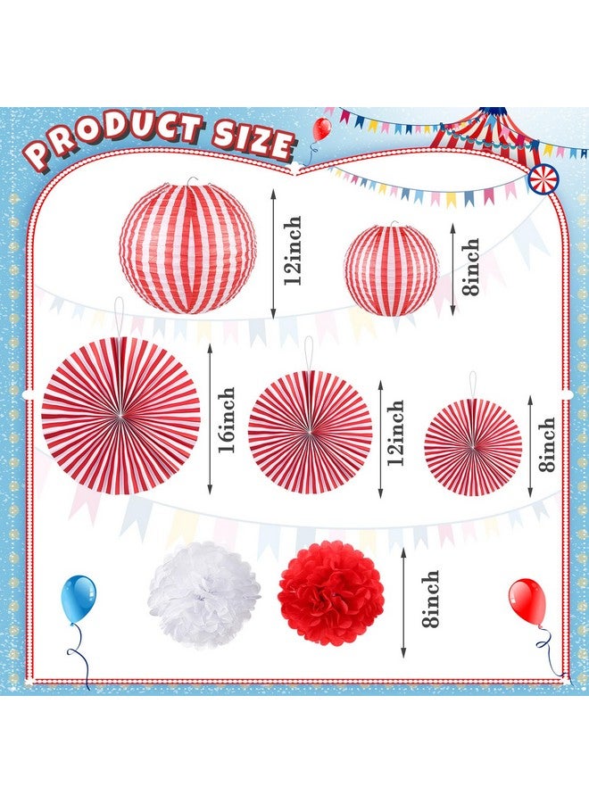 Hortsun 16 Pcs Carnival Circus Party Decorations Red and White Stripes Paper Lanterns Paper Fans Paper Flowers for Carnival Circus Birthday Baby Shower Christmas Halloween Decoration 8/12/16 Inch - Image 3
