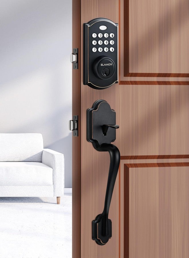 ELAMOR M19 Front Door Lock Set, Keyless Entry Deadbolt with Handle, Auto Lock, 50 User Codes, 2 Keys, Electronic Keypad, Waterproof Security Handle Set, Easy-to-Install, Oil Rubbed Bronze - Image 1