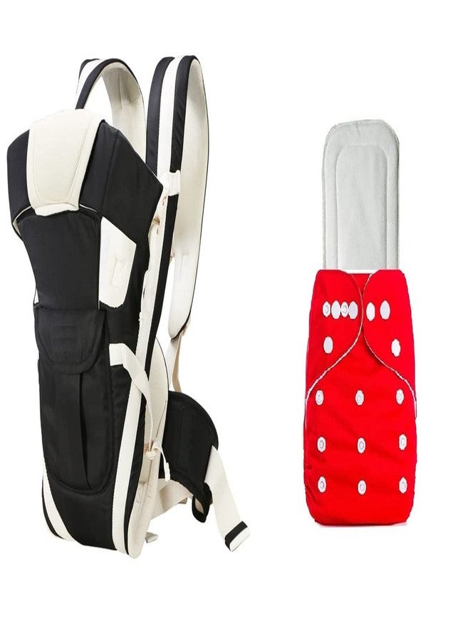 Antil's Black Baby Carrier Bag & Washable/Reuseable Baby Diaper with 5 Layer Insert White Combo