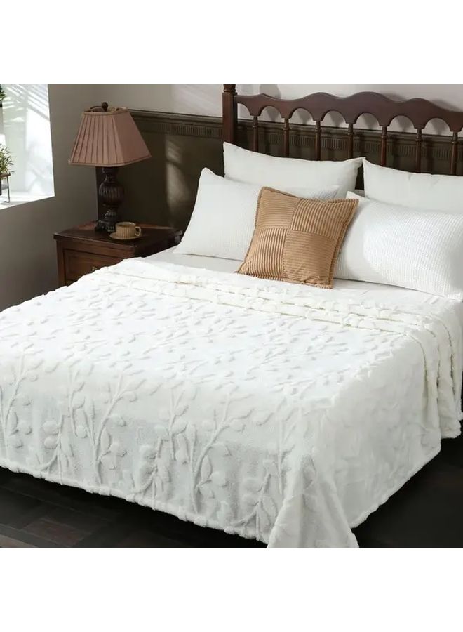 Ultra Soft Polyester Fleece Throw Blanket Reversible No Shed No Pilling All Season Plush Luxury For Bed Couch Sofa White 59 08 By 78 74 Inch Flannel Fleece Throw Blanket For Couch Sofa Bed Super Soft Blankets For Women Lightweight Cozy 3D Leaves Textured - Image 2