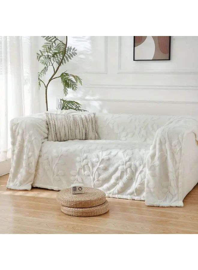 Ultra Soft Polyester Fleece Throw Blanket Reversible No Shed No Pilling All Season Plush Luxury For Bed Couch Sofa White 59 08 By 78 74 Inch Flannel Fleece Throw Blanket For Couch Sofa Bed Super Soft Blankets For Women Lightweight Cozy 3D Leaves Textured - Image 3