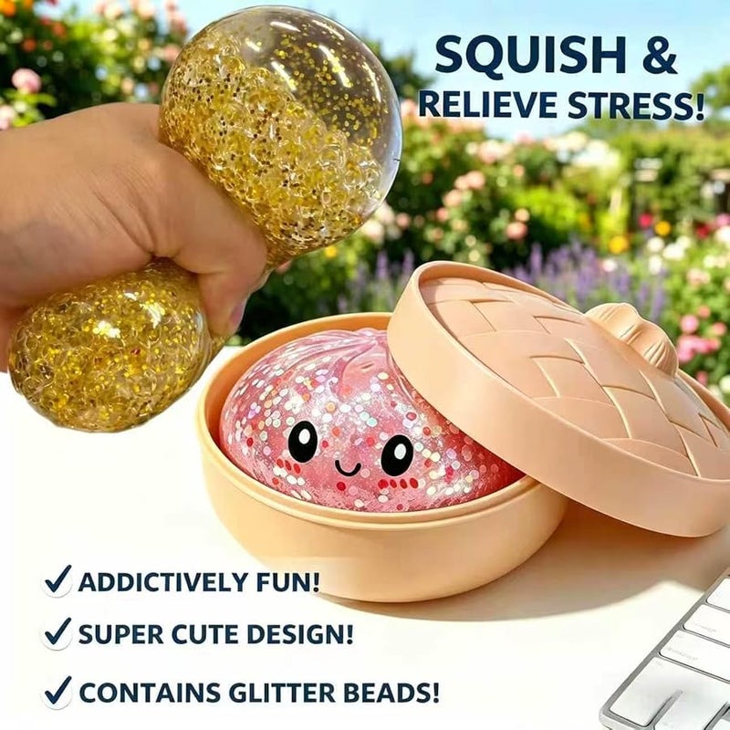 Mystery Dumpling Squishies Box, Mini Dumplings Balls Relief Fidget Sensory Squeeze Toys for Teens & Adults Anxiety & Stress Relief.(Gold) - Image 2