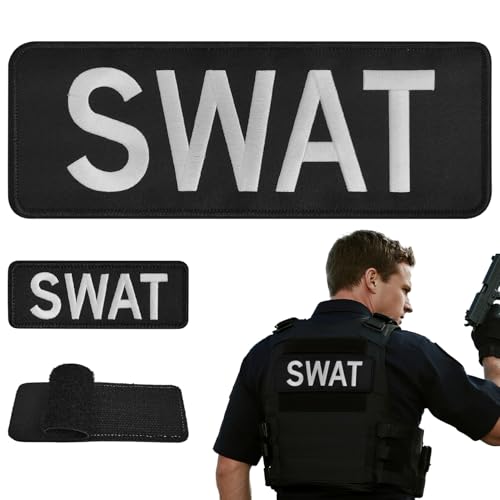 EMORBALS 2 Pack Swat Costume Accessory Set - Swat Patch for Vest, Jacket 10" x 3.5"&5" x 1.75"(Black) - Image 1