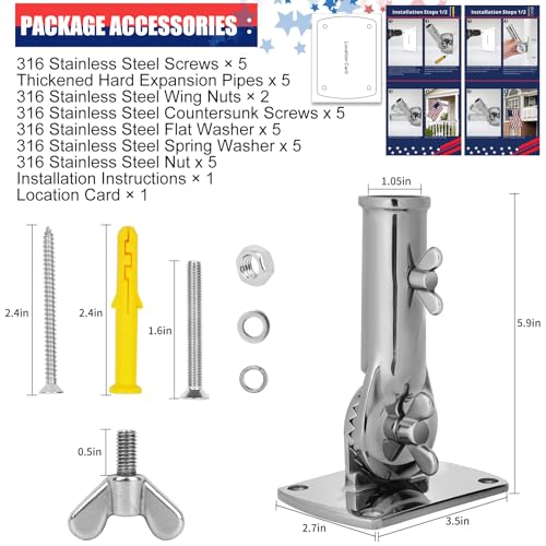 HPGOED 316 Stainless Steel Flag Pole Holder, Marine Grade Ultra Heavy Duty Flag Pole Mount, Outside House Flag Pole Bracket, Flagpole Mounting Bracket, Outdoor Adjustable Flag Holder - Mirror Polishing, 1 in - Image 5