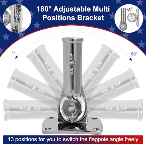 HPGOED 316 Stainless Steel Flag Pole Holder, Marine Grade Ultra Heavy Duty Flag Pole Mount, Outside House Flag Pole Bracket, Flagpole Mounting Bracket, Outdoor Adjustable Flag Holder - Mirror Polishing, 1 in - Image 4