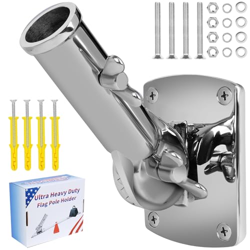 HPGOED 316 Stainless Steel Flag Pole Holder, Marine Grade Ultra Heavy Duty Flag Pole Mount, Outside House Flag Pole Bracket, Flagpole Mounting Bracket, Outdoor Adjustable Flag Holder - Mirror Polishing, 1 in - Image 1