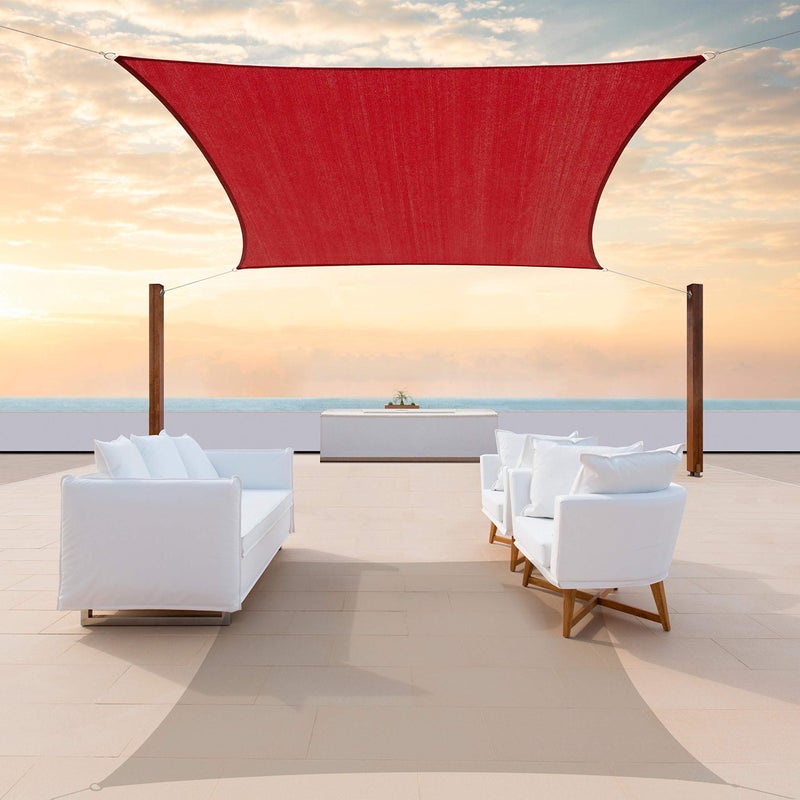 ColourTree 12 x 18 Red Sun Shade Sail Rectangle Canopy Fabric Cloth Screen Water Permeable UV Block UPF50 Heavy Duty Carport Patio Outdoor We Customize Size