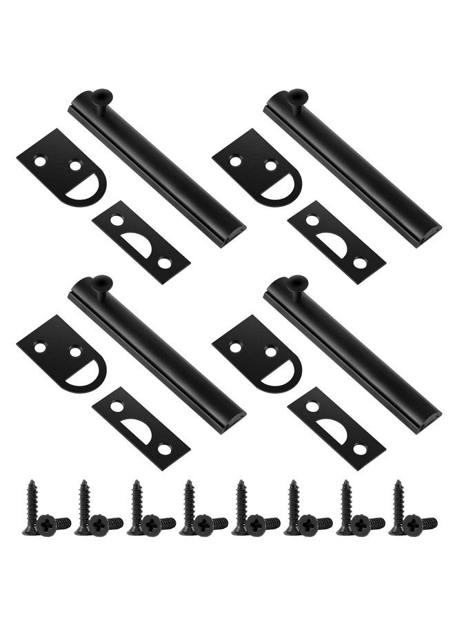Lothee Lothee 4 Pcs Solid Brass Surface Bolt Door Slide Bolt Door Latches for Top of Door Slide Latch Lock (Matte Black,4")  - Image 1