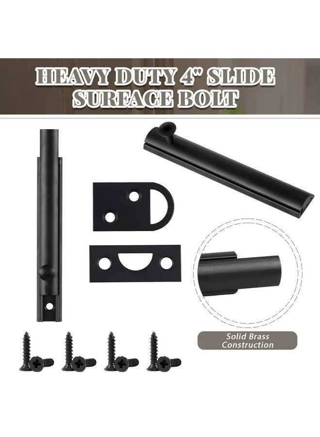 Lothee Lothee 4 Pcs Solid Brass Surface Bolt Door Slide Bolt Door Latches for Top of Door Slide Latch Lock (Matte Black,4")  - Image 3