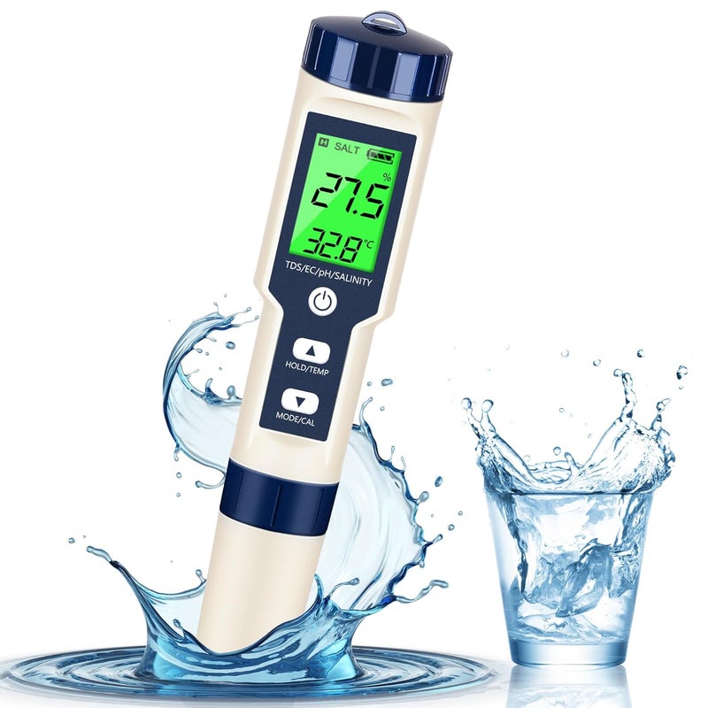 Rowyet PH Meter & TDS Meter Digital Water Tester 5 in 1 Salinity Tester PH Temp EC and TDS Meter,PH Meter for Water with LCD Backlit,Water Testing Kits for Drinking Water,Wine,Swimming Pool,Hot Tub Spas. - Image 1