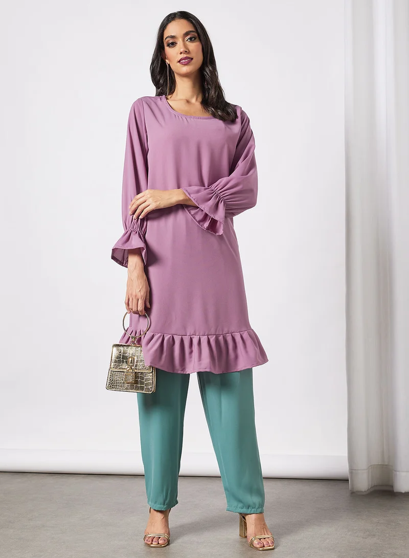 HANA & SARA 2 Piece Modest Set Of Top With Pants And Sheila