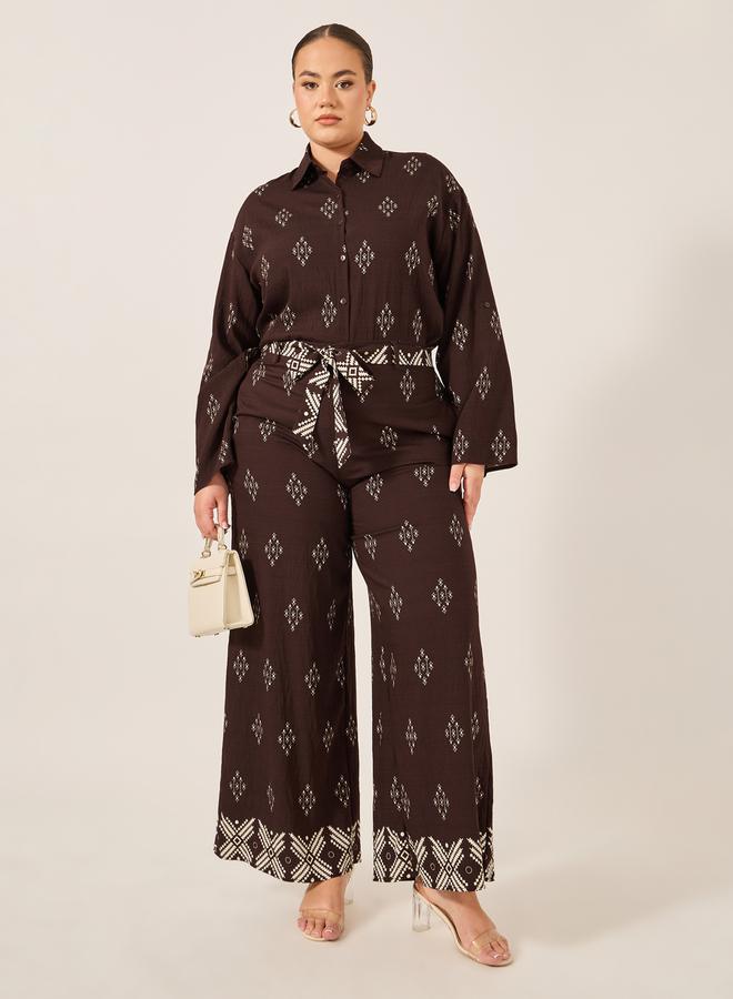 Plus Size Printed Oversized Shirt and Wide Leg Trousers Co-Ords