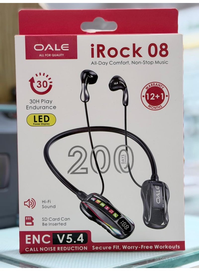 OALE I Rock 08 Wireless Bluetooth Headphones V5.4, 30 Hours Talk & Play Time, 200mAh Battery, Type-C Charging, 10m Wireless Range - Black - Image 1