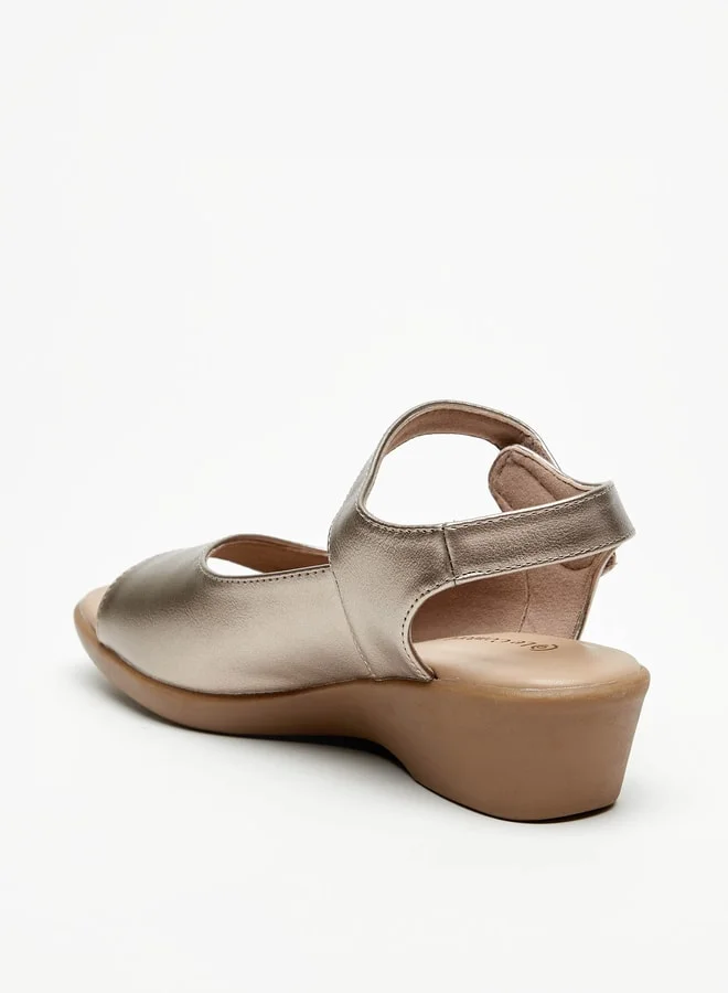 Le Confort Women's Solid Wedge Heel Sandals with Hook and Loop Closure
