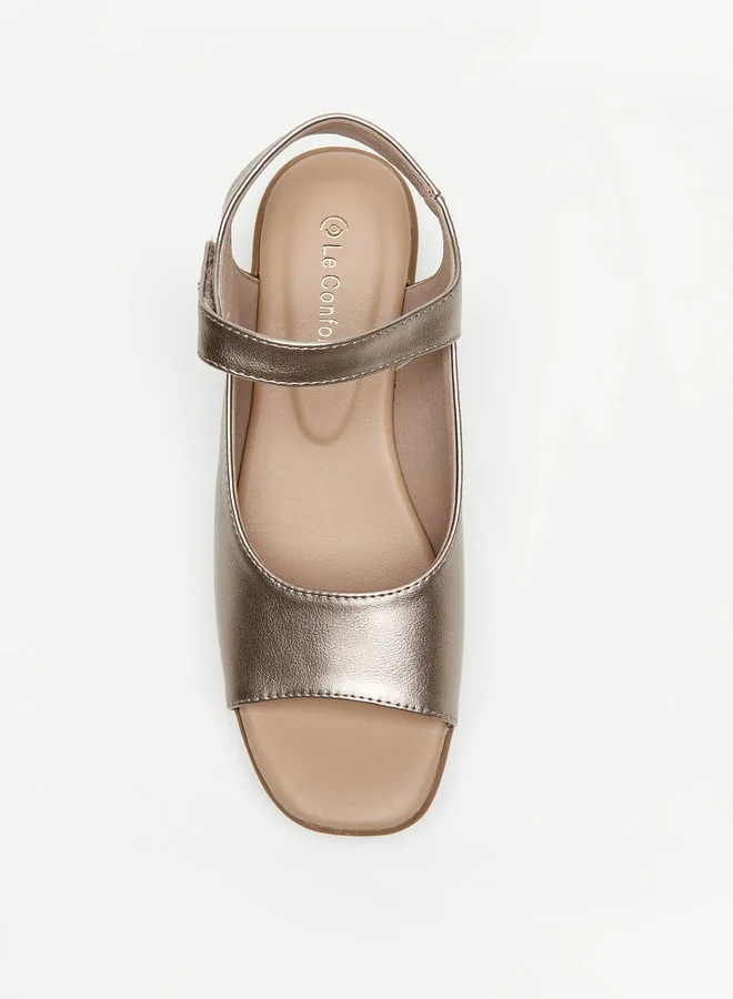 Le Confort Women's Solid Wedge Heel Sandals with Hook and Loop Closure