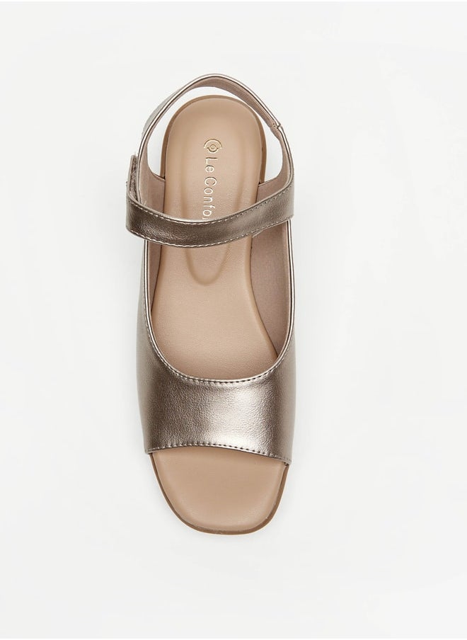 Le Confort - Women's Solid Wedge Heel Sandals with Hook and Loop Closure - Image 1
